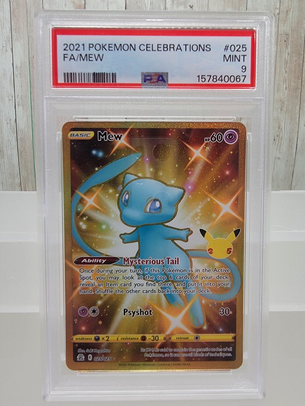 Mew 025/025 Gold Full Art Celebrations 25th Anniversary Pokemon Card PSA 9